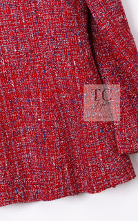 CHANEL 19PS Red Pearl Logo Buttons Cotton Tweed Jacket 40 42 シャネル レッド パール ロゴ ボタン コットン ツイード ジャケット 即発