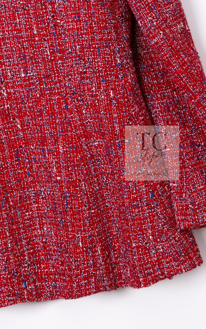 CHANEL 19PS Red Pearl Logo Buttons Cotton Tweed Jacket 40 42 シャネル レッド パール ロゴ ボタン コットン ツイード ジャケット 即発