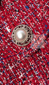 CHANEL 19PS Red Pearl Logo Buttons Cotton Tweed Jacket 40 42 シャネル レッド パール ロゴ ボタン コットン ツイード ジャケット 即発