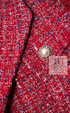 CHANEL 19PS Red Pearl Logo Buttons Cotton Tweed Jacket 40 42 シャネル レッド パール ロゴ ボタン コットン ツイード ジャケット 即発