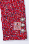CHANEL 19PS Red Pearl Logo Buttons Cotton Tweed Jacket 40 42 シャネル レッド パール ロゴ ボタン コットン ツイード ジャケット 即発