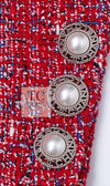 CHANEL 19PS Red Pearl Logo Buttons Cotton Tweed Jacket 40 42 シャネル レッド パール ロゴ ボタン コットン ツイード ジャケット 即発