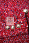 CHANEL 19PS Red Pearl Logo Buttons Cotton Tweed Jacket 40 42 シャネル レッド パール ロゴ ボタン コットン ツイード ジャケット 即発
