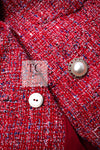 CHANEL 19PS Red Pearl Logo Buttons Cotton Tweed Jacket 40 42 シャネル レッド パール ロゴ ボタン コットン ツイード ジャケット 即発
