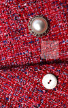 CHANEL 19PS Red Pearl Logo Buttons Cotton Tweed Jacket 40 42 シャネル レッド パール ロゴ ボタン コットン ツイード ジャケット 即発