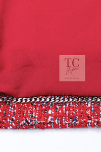 CHANEL 19PS Red Pearl Logo Buttons Cotton Tweed Jacket 40 42 シャネル レッド パール ロゴ ボタン コットン ツイード ジャケット 即発