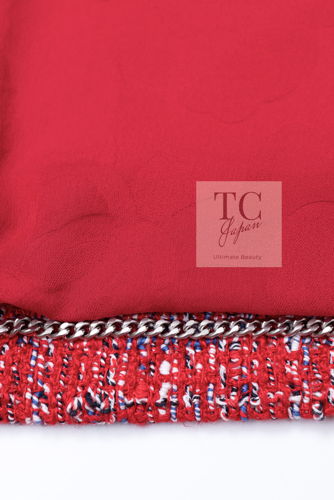 CHANEL 19PS Red Pearl Logo Buttons Cotton Tweed Jacket 40 42 シャネル レッド パール ロゴ ボタン コットン ツイード ジャケット 即発