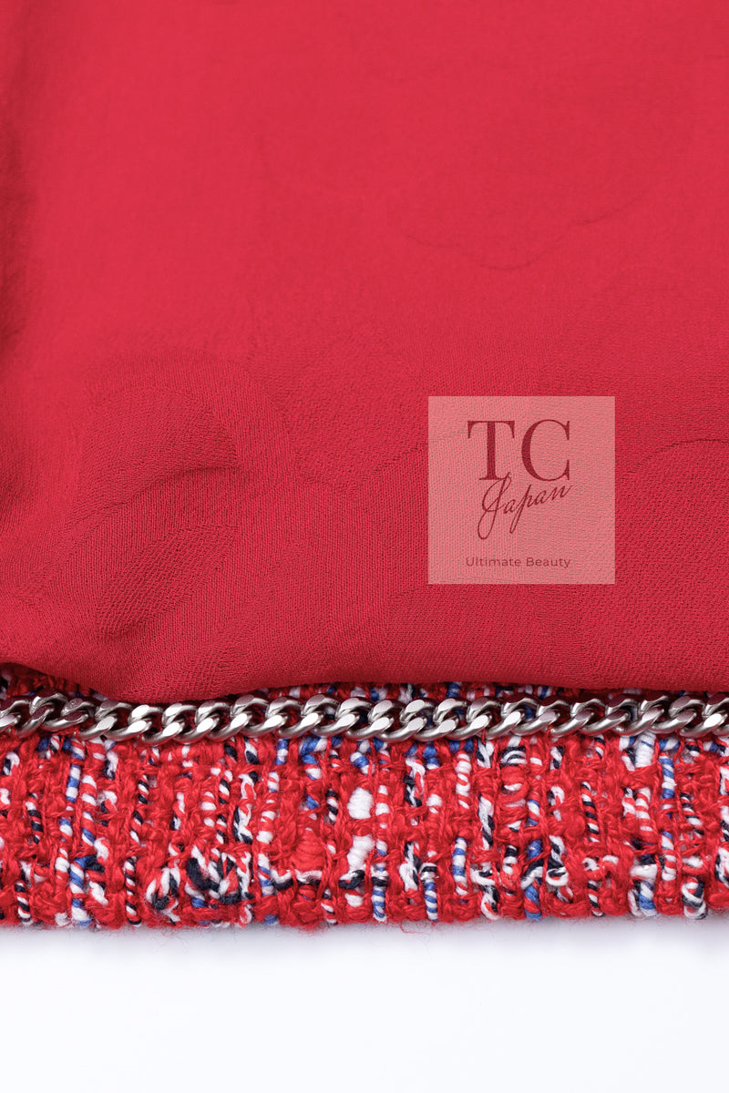 CHANEL 19PS Red Pearl Logo Buttons Cotton Tweed Jacket 40 42 シャネル レッド パール ロゴ ボタン コットン ツイード ジャケット 即発