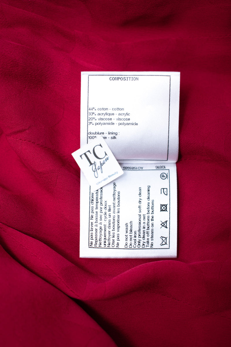 CHANEL 19PS Red Pearl Logo Buttons Cotton Tweed Jacket 40 42 シャネル レッド パール ロゴ ボタン コットン ツイード ジャケット 即発
