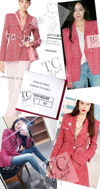 CHANEL 19PS Red Pearl Logo Buttons Cotton Tweed Jacket 40 42 シャネル レッド パール ロゴ ボタン コットン ツイード ジャケット 即発