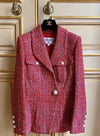 CHANEL 19PS Red Pearl Logo Buttons Cotton Tweed Jacket 40 42 シャネル レッド パール ロゴ ボタン コットン ツイード ジャケット 即発