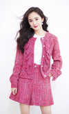 CHANEL 19PS Red Pearl Logo Buttons Cotton Tweed Jacket 40 42 シャネル レッド パール ロゴ ボタン コットン ツイード ジャケット 即発