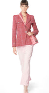CHANEL 19PS Red Pearl Logo Buttons Cotton Tweed Jacket 40 42 シャネル レッド パール ロゴ ボタン コットン ツイード ジャケット 即発