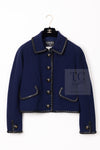 CHANEL 92A Vintage LIMITED Navy Leather Braid Trim Jacket CC Button 38 40 シャネル 限定品 ヴィンテージ ネイビー ブレード レザー トリム ジャケット CC ボタン 即発