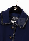 CHANEL 92A Vintage LIMITED Navy Leather Braid Trim Jacket CC Button 38 40 シャネル 限定品 ヴィンテージ ネイビー ブレード レザー トリム ジャケット CC ボタン 即発