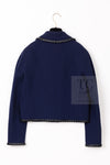 CHANEL 92A Vintage LIMITED Navy Leather Braid Trim Jacket CC Button 38 40 シャネル 限定品 ヴィンテージ ネイビー ブレード レザー トリム ジャケット CC ボタン 即発