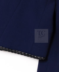 CHANEL 92A Vintage LIMITED Navy Leather Braid Trim Jacket CC Button 38 40 シャネル 限定品 ヴィンテージ ネイビー ブレード レザー トリム ジャケット CC ボタン 即発
