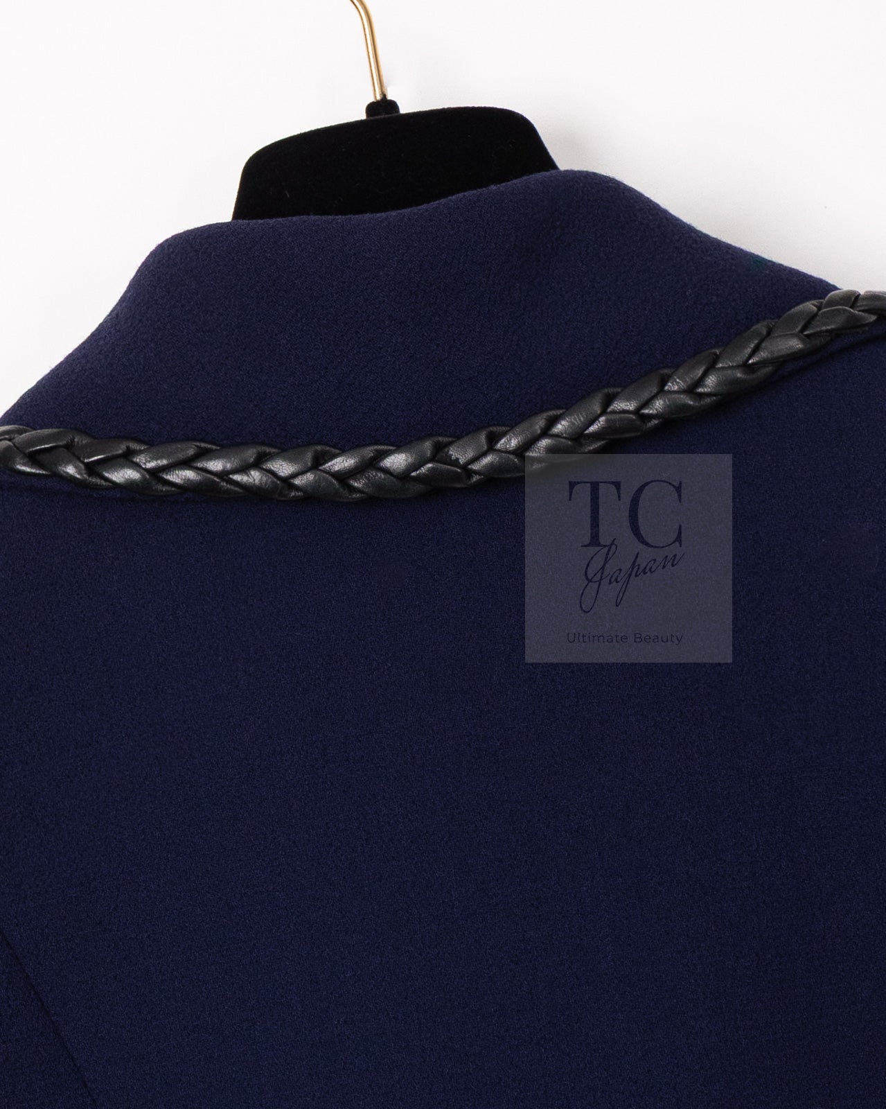 CHANEL 92A Vintage LIMITED Navy Leather Braid Trim Jacket CC Button 38 40 シャネル 限定品 ヴィンテージ ネイビー ブレード レザー トリム ジャケット CC ボタン 即発