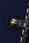 CHANEL 92A Vintage LIMITED Navy Leather Braid Trim Jacket CC Button 38 40 シャネル 限定品 ヴィンテージ ネイビー ブレード レザー トリム ジャケット CC ボタン 即発