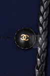 CHANEL 92A Vintage LIMITED Navy Leather Braid Trim Jacket CC Button 38 40 シャネル 限定品 ヴィンテージ ネイビー ブレード レザー トリム ジャケット CC ボタン 即発