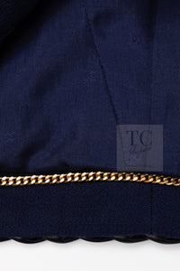 CHANEL 92A Vintage LIMITED Navy Leather Braid Trim Jacket CC Button 38 40 シャネル 限定品 ヴィンテージ ネイビー ブレード レザー トリム ジャケット CC ボタン 即発