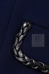CHANEL 92A Vintage LIMITED Navy Leather Braid Trim Jacket CC Button 38 40 シャネル 限定品 ヴィンテージ ネイビー ブレード レザー トリム ジャケット CC ボタン 即発