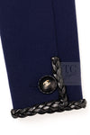 CHANEL 92A Vintage LIMITED Navy Leather Braid Trim Jacket CC Button 38 40 シャネル 限定品 ヴィンテージ ネイビー ブレード レザー トリム ジャケット CC ボタン 即発