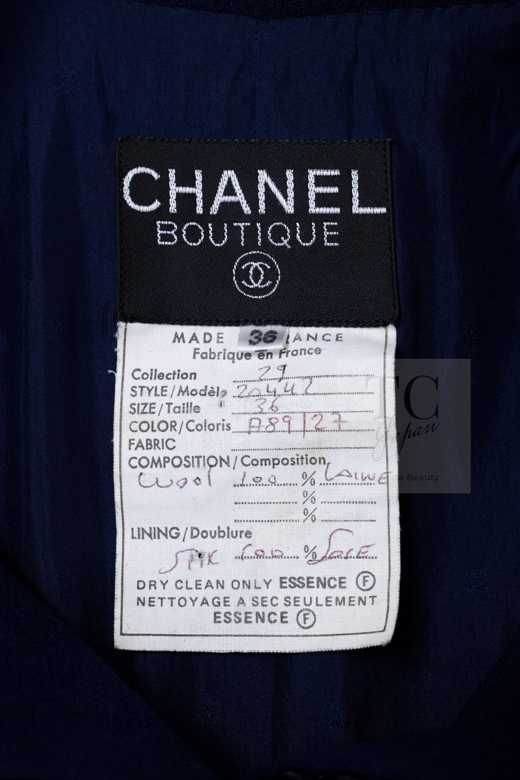 CHANEL 92A Vintage LIMITED Navy Leather Braid Trim Jacket CC Button 38 40 シャネル 限定品 ヴィンテージ ネイビー ブレード レザー トリム ジャケット CC ボタン 即発