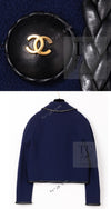CHANEL 92A Vintage LIMITED Navy Leather Braid Trim Jacket CC Button 38 40 シャネル 限定品 ヴィンテージ ネイビー ブレード レザー トリム ジャケット CC ボタン 即発