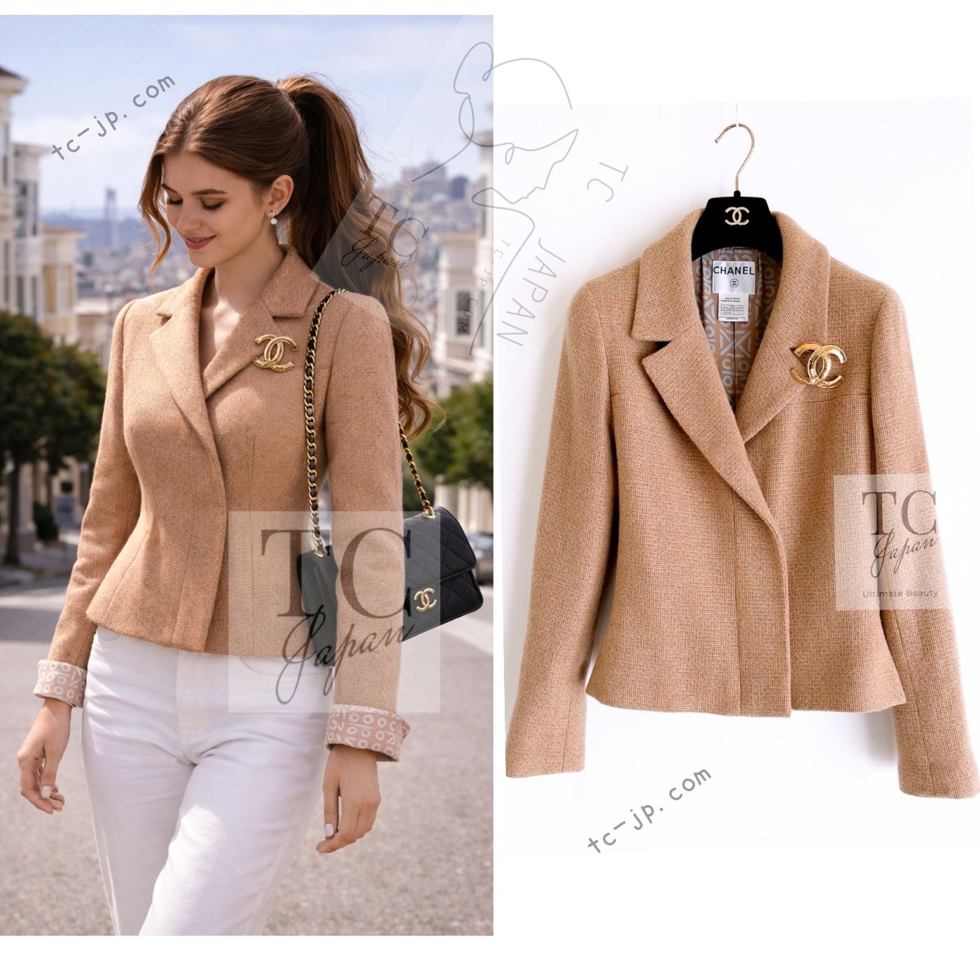 CHANEL 00A Camel Cashmere 100% Zipper Jacket 36 38 シャネル キャメル カシミア ジッパー ジャケット 即発