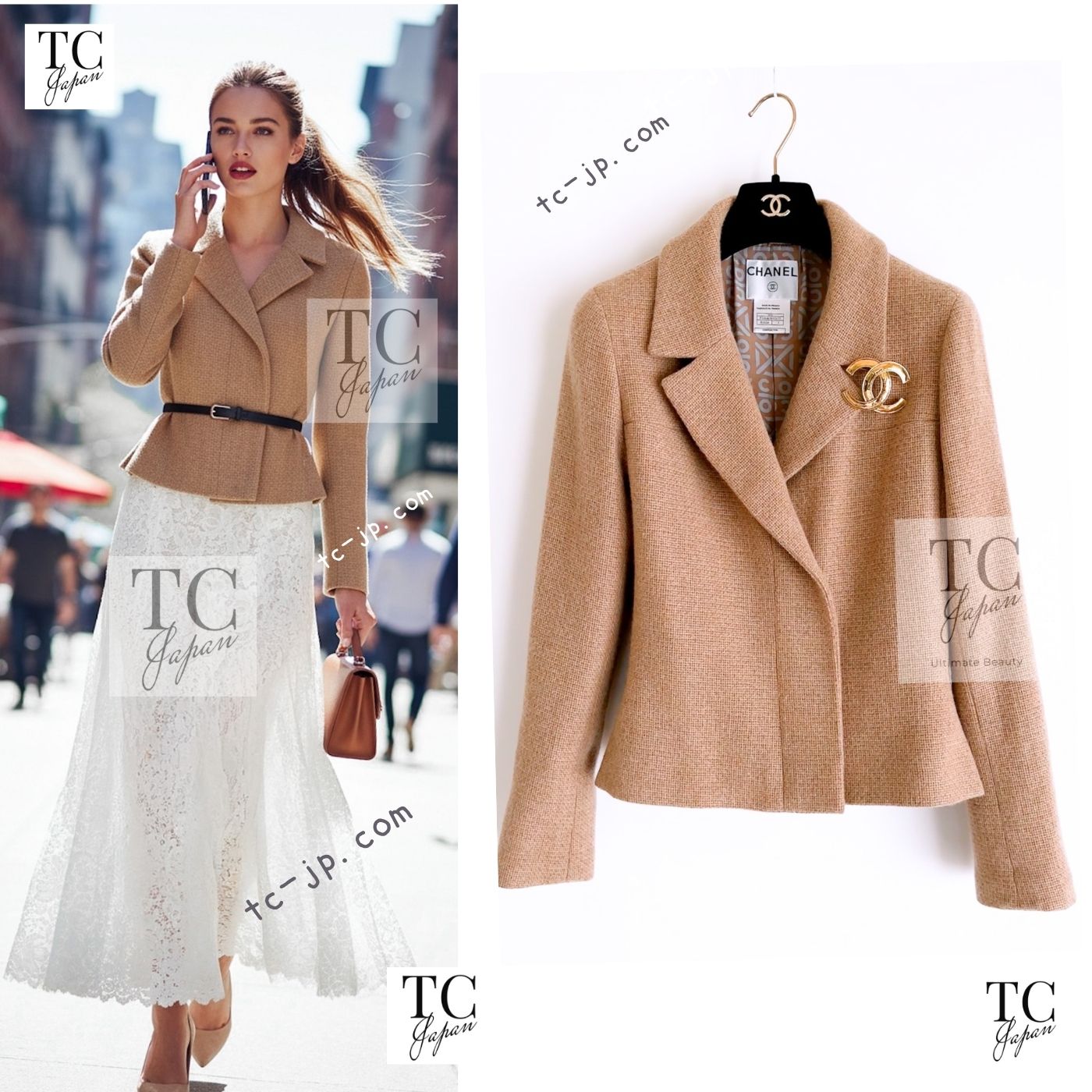 CHANEL 00A Camel Cashmere 100% Zipper Jacket 36 38 シャネル キャメル カシミア ジッパー ジャケット
