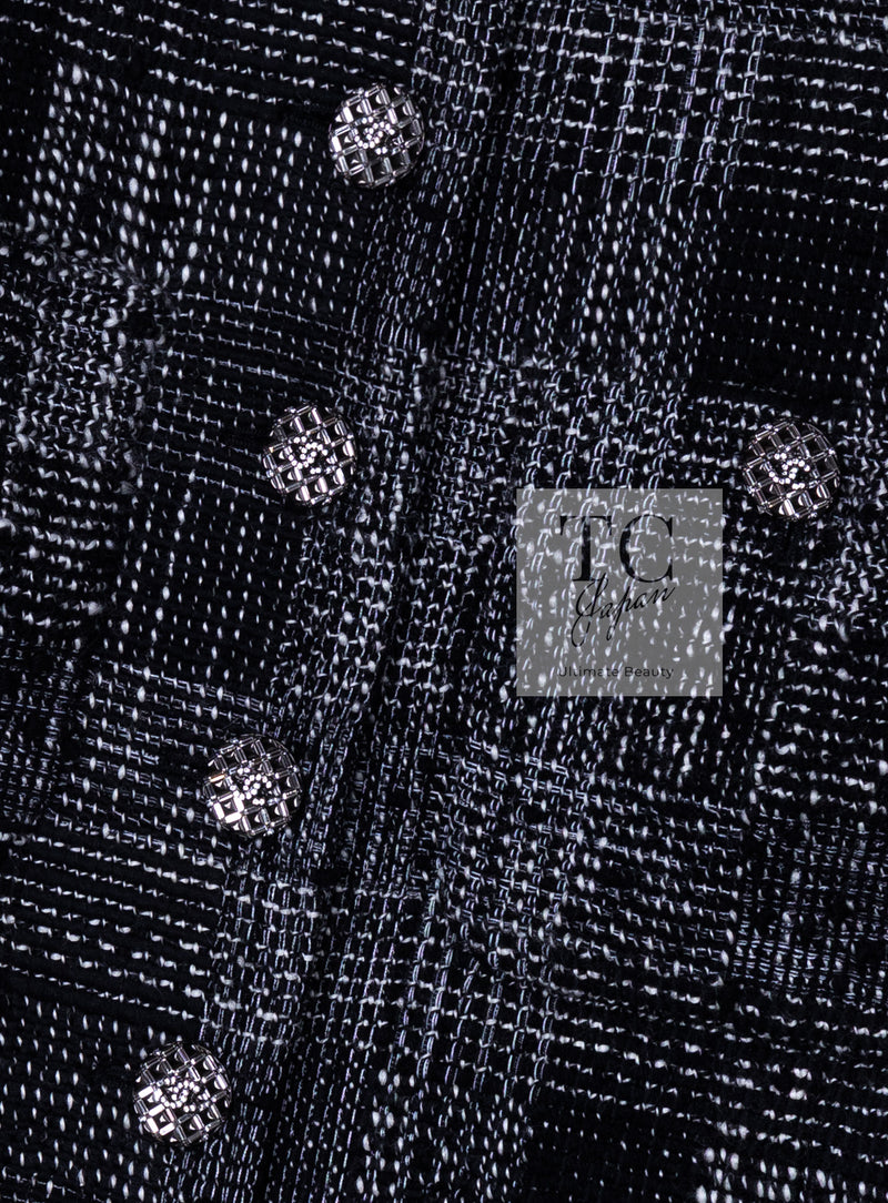 CHANEL 22PF Black White Cotton Wool Collarless Tweed Jacket 34 シャネル ブラック ホワイト コットン ウール ノーカラー ツイード ジャケット 即発