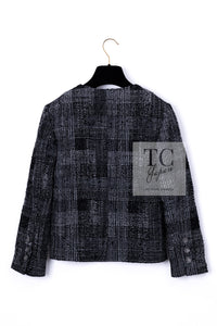CHANEL 22PF Black White Cotton Wool Collarless Tweed Jacket 34 シャネル ブラック ホワイト コットン ウール ノーカラー ツイード ジャケット 即発