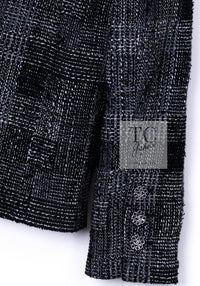 CHANEL 22PF Black White Cotton Wool Collarless Tweed Jacket 34 シャネル ブラック ホワイト コットン ウール ノーカラー ツイード ジャケット 即発