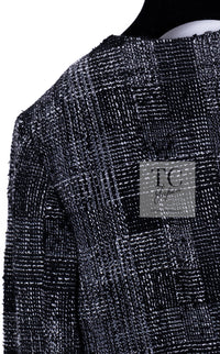 CHANEL 22PF Black White Cotton Wool Collarless Tweed Jacket 34 シャネル ブラック ホワイト コットン ウール ノーカラー ツイード ジャケット 即発