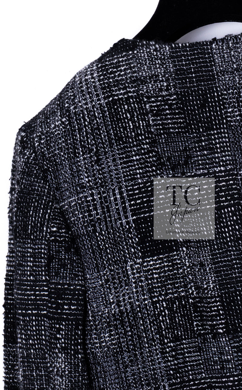CHANEL 22PF Black White Cotton Wool Collarless Tweed Jacket 34 シャネル ブラック ホワイト コットン ウール ノーカラー ツイード ジャケット 即発