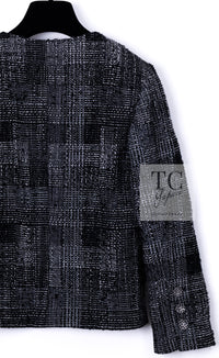 CHANEL 22PF Black White Cotton Wool Collarless Tweed Jacket 34 シャネル ブラック ホワイト コットン ウール ノーカラー ツイード ジャケット 即発