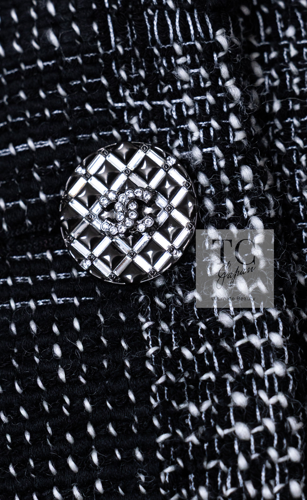 CHANEL 22PF Black White Cotton Wool Collarless Tweed Jacket 34 シャネル ブラック ホワイト コットン ウール ノーカラー ツイード ジャケット 即発