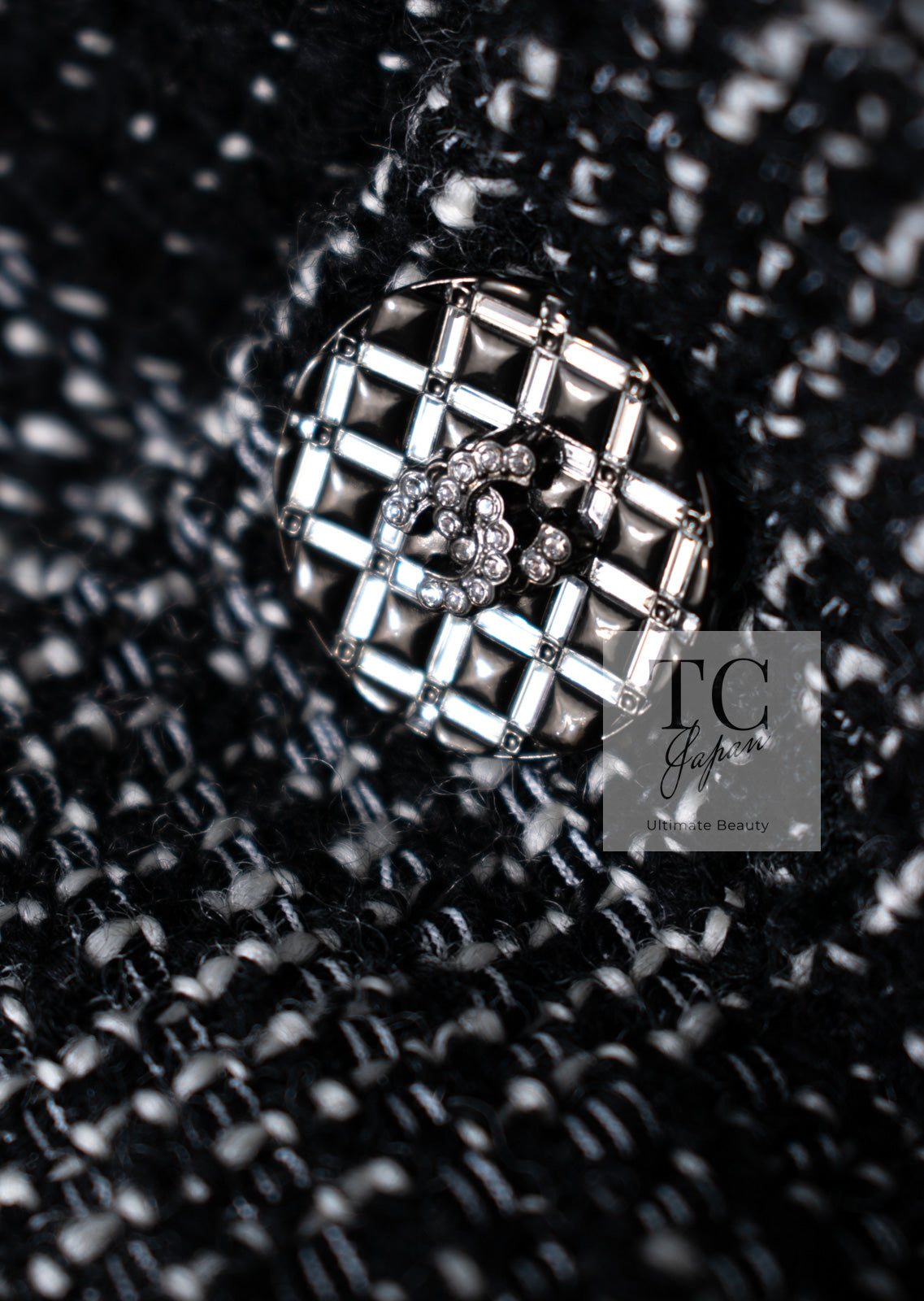 CHANEL 22PF Black White Cotton Wool Collarless Tweed Jacket 34 シャネル ブラック ホワイト コットン ウール ノーカラー ツイード ジャケット 即発