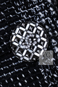 CHANEL 22PF Black White Cotton Wool Collarless Tweed Jacket 34 シャネル ブラック ホワイト コットン ウール ノーカラー ツイード ジャケット 即発