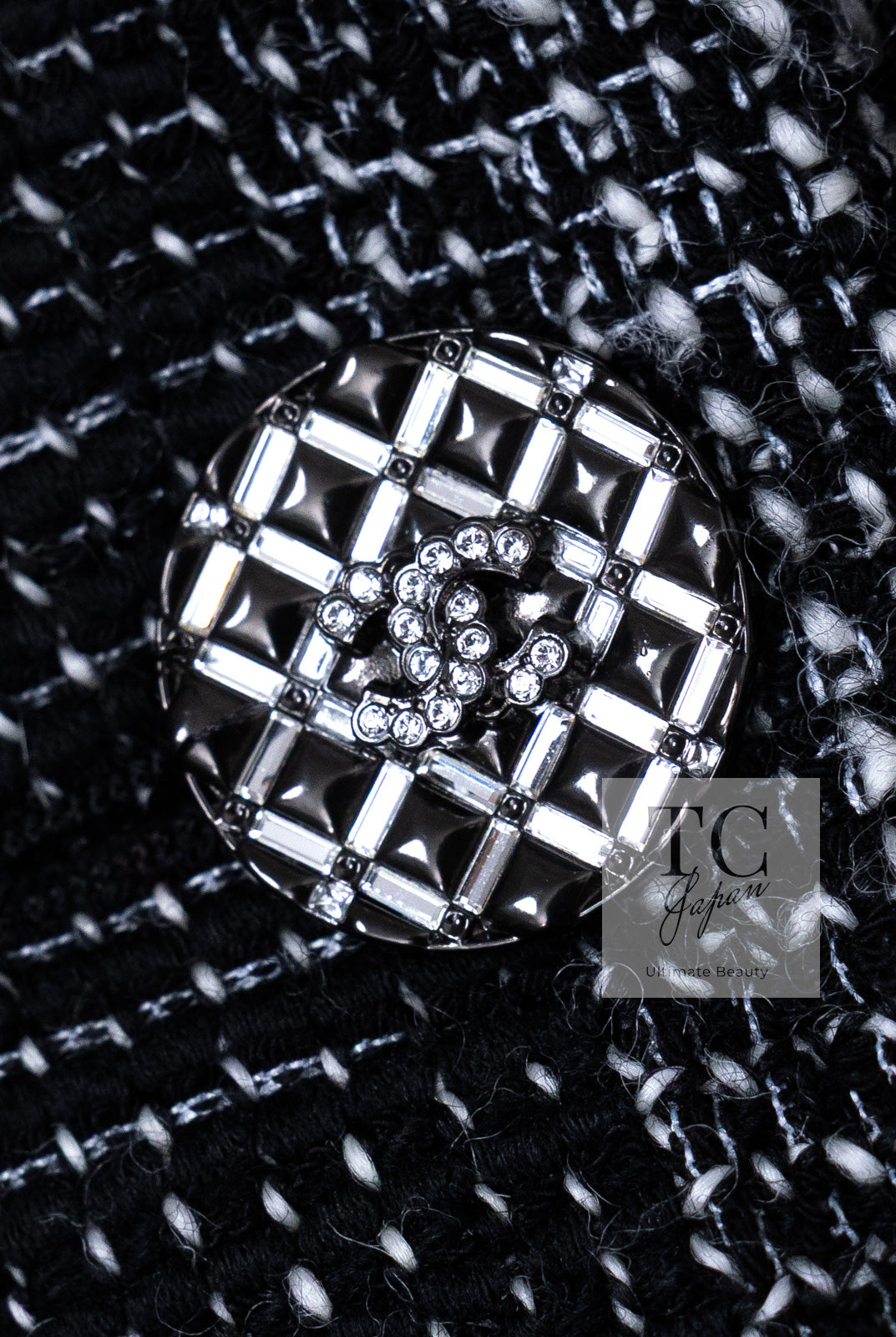 CHANEL 22PF Black White Cotton Wool Collarless Tweed Jacket 34 シャネル ブラック ホワイト コットン ウール ノーカラー ツイード ジャケット 即発