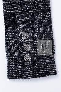 CHANEL 22PF Black White Cotton Wool Collarless Tweed Jacket 34 シャネル ブラック ホワイト コットン ウール ノーカラー ツイード ジャケット 即発