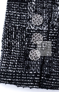 CHANEL 22PF Black White Cotton Wool Collarless Tweed Jacket 34 シャネル ブラック ホワイト コットン ウール ノーカラー ツイード ジャケット 即発