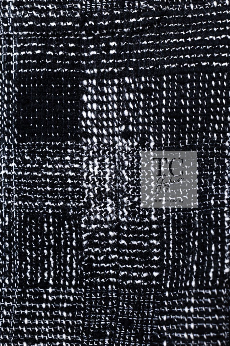 CHANEL 22PF Black White Cotton Wool Collarless Tweed Jacket 34 シャネル ブラック ホワイト コットン ウール ノーカラー ツイード ジャケット 即発