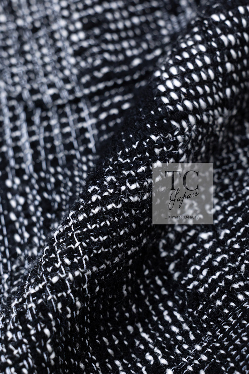CHANEL 22PF Black White Cotton Wool Collarless Tweed Jacket 34 シャネル ブラック ホワイト コットン ウール ノーカラー ツイード ジャケット 即発