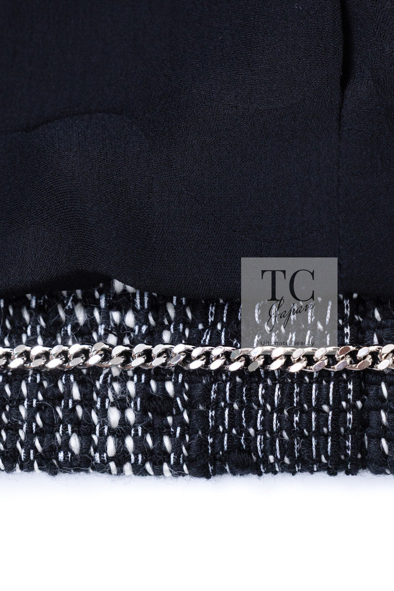 CHANEL 22PF Black White Cotton Wool Collarless Tweed Jacket 34 シャネル ブラック ホワイト コットン ウール ノーカラー ツイード ジャケット 即発
