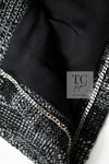 CHANEL 22PF Black White Cotton Wool Collarless Tweed Jacket 34 シャネル ブラック ホワイト コットン ウール ノーカラー ツイード ジャケット 即発