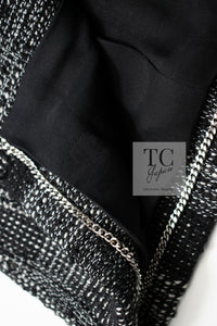CHANEL 22PF Black White Cotton Wool Collarless Tweed Jacket 34 シャネル ブラック ホワイト コットン ウール ノーカラー ツイード ジャケット 即発