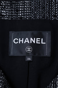 CHANEL 22PF Black White Cotton Wool Collarless Tweed Jacket 34 シャネル ブラック ホワイト コットン ウール ノーカラー ツイード ジャケット 即発