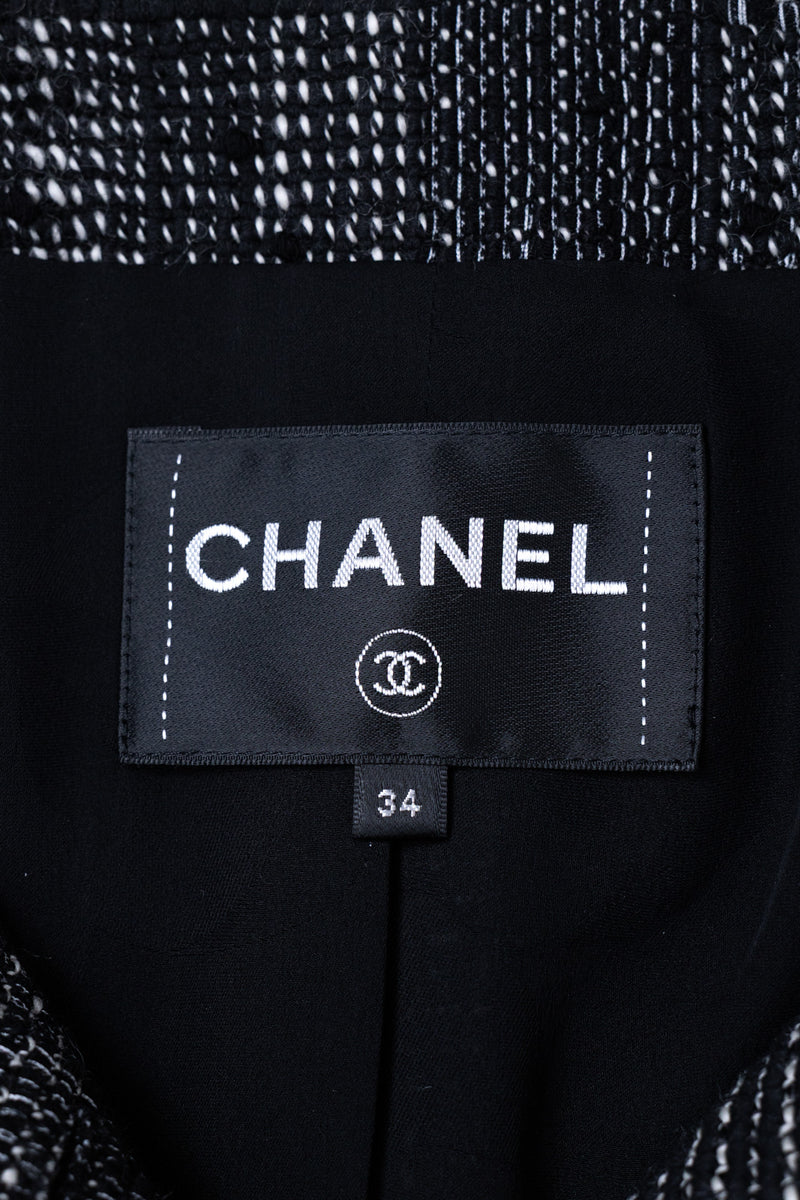 CHANEL 22PF Black White Cotton Wool Collarless Tweed Jacket 34 シャネル ブラック ホワイト コットン ウール ノーカラー ツイード ジャケット 即発
